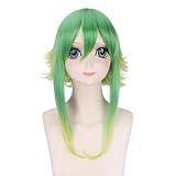 AEQPUIYE Lord Shengda Megpoid Gumi Cosplay Wig Green Golden Short Layered Fluffy Wig+Wig Cap