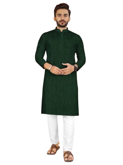 Image of Men's South Cotton Textured Ethnic Kurta Regular Fit Traditional Casual Wear