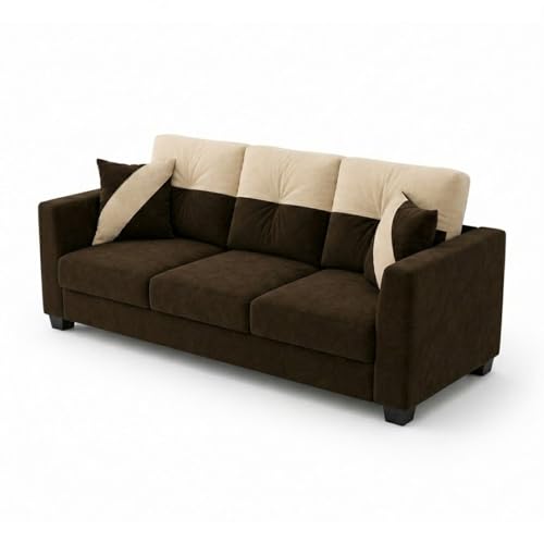 Image of Revola 5 Seater L Shape Sofa Set with 2 Movable Ottomans | Flexible Layout | Luxury Velvet Suede Fabric | Modern Living Room Sofa | Dark Brown-Cream