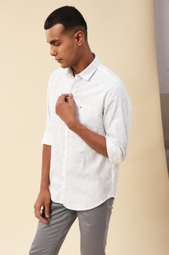 Image of Turtle Men 100% Cotton Slim Fit White Printed Casual Shirt