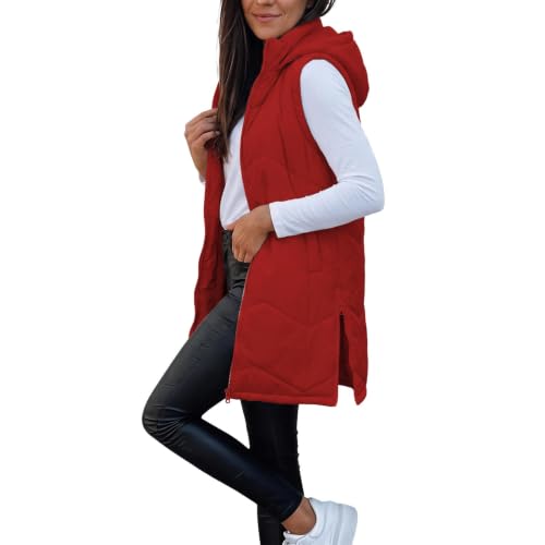 Long Puffer Vest Women Hood Zip Up Quilted Sleeveless Jacket Fall Winter - image 2