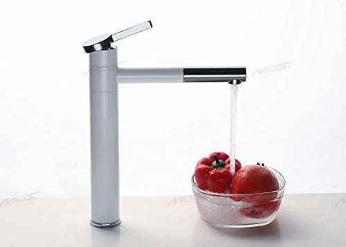 BASSINO Stylish Bathroom Faucet with Single Lever - Waterfall Bathroom Basin Faucet of Brass - Hot and Cold Water Mixer Antique Tap for Bathroom 12 Inches - (White Silver)