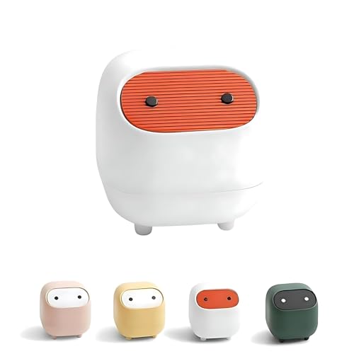 House of Quirk Mini Trash Can with Lid, Cute Ninja Desktop Dustbin, Small Plastic Garbage Can for Office Desk, Bathroom Vanity, Coffee Table & Home Use (White)