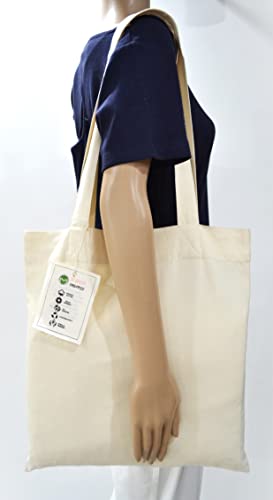 5 PACK 100% ORGANIC COTTON NATURAL FABRIC TOTE BAGS, 15x16 Inch GOTS CERTIFIED, ECONOMIC, REUSABLE, WASHABLE, SUSTAINABLE, ENVIRONMENT FRIENDLY4