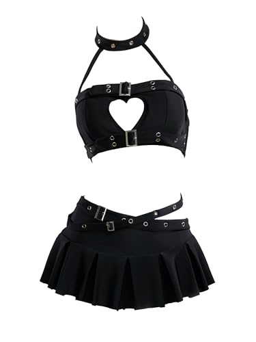 MEOWCOS Women Bikini Set Halter Hollowed-Out Heart-Shaped Bikini Swimsuit Bathing Suit