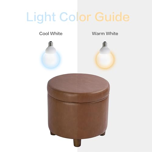 Image of HomePop 19 inch Round Storage Ottoman - Chestnut Brown Faux Leather