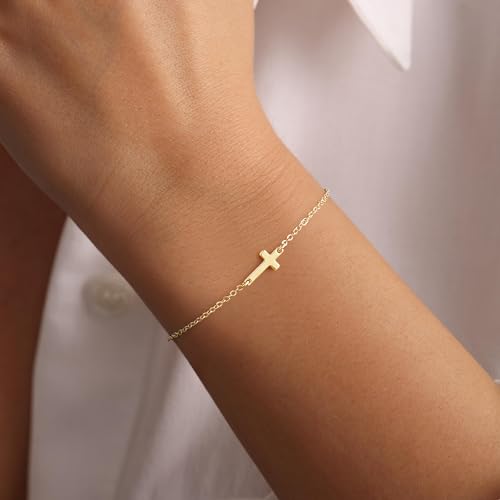 Turandoss Gold Cross Bracelets for Women - 14K Gold Plated Satellite Bead CZ Pearl Holy Mary Medal Cross Bracelet Dainty Bracelets for Women Faith Jewelry Christian Baptism Religious Gifts2