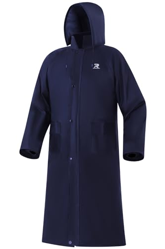 RainRider Raincoat for Men Waterproof Long Rain Jacket with Stowable Hood Lightweight Rain Gear Poncho for Unisex(Navy,XL)