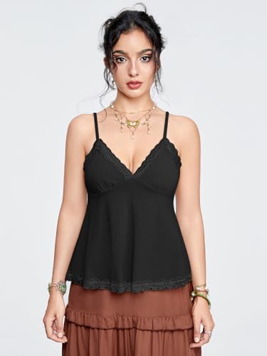 SHENHE Women's Lace Babydoll Tank Top Sexy Sleeveless Flare Flowy Gothic Peplum Tops2