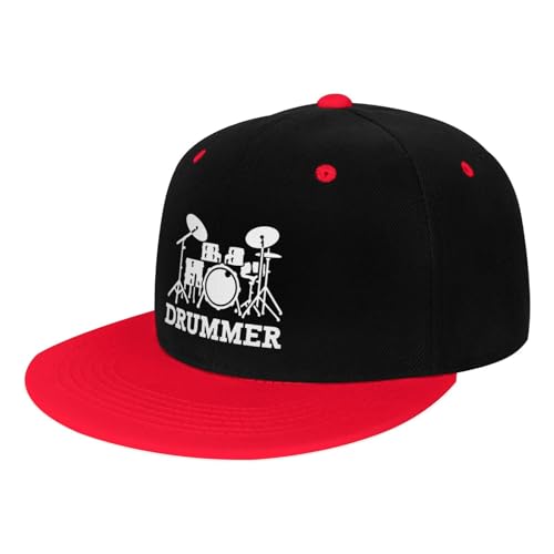 Drumsticks Drummer Tools Flat Brim Hat Boys Girls Fashion Hip Hop Style Contrast Color Snapback Hat Red