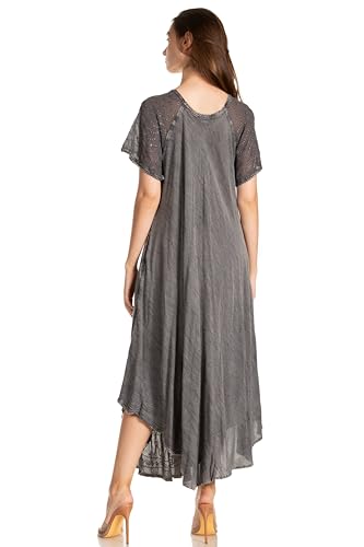 Image of Sakkas Egan Long Embroidered Caftan Dress /Cover Up with Embroidered Cap Sleeves