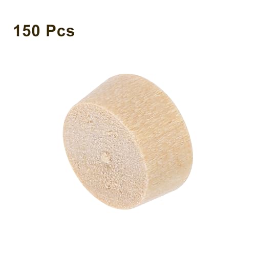 Image of uxcell 150Pcs Wood Button Plugs, 9mm /0.35 inch Flat Head Hardwood Screw Hole Plug Wooden Caps Buttons Wood Plug for Furniture Woodworking Craft Decor (10mm x 9mm)