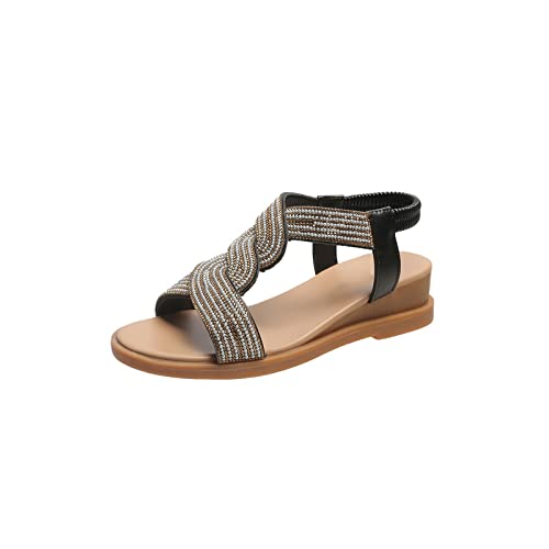 Sandales plates pour femmes avec strass et semelle confort pour la plage