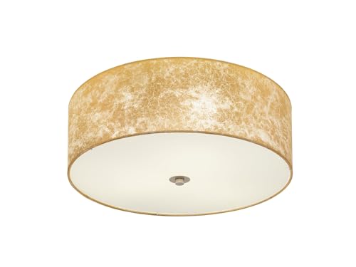 EGLO Deckenlampe Viserbella, 3 flammige Deckenleuchte Vintage, Wohnzimmerlampe aus Stahl und Textil in Champagner, Gold, Küchenlampe, Flurlampe Decke mit E27 Fassung, Ø 47 cm