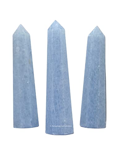 Image of Amazing Gemstone Blue Calcite Celestite Crystal Towers ~ Natural Healing Crystal Point Obelisk for Reiki Healing and Crystal Grid (2 inch to 3 inch Inch)