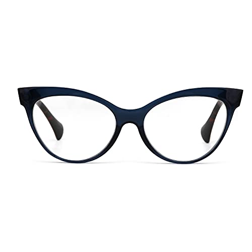 Blue Light Blocking Reading Glasses, O-Q CLUB Anti Eyestrain Women Fashion Lightweight Cateye Frames Glasses (Bright blue, +1.0)