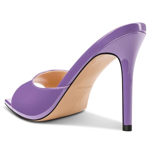 Image of TNYNFBEB Womens Stiletto High Peep Open Pointed Toe Sandals Mules Shoes Slip-on Slingback Office Party Dress Patent Leather Summer 3.9 Inches Heels