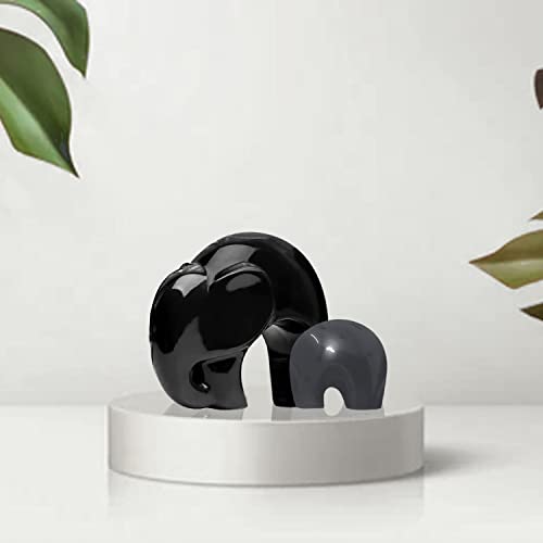 Image of SRJANA Home Decor Lucky Charm Elephant Mother & Child | Piano Finish Ceramic Figures - (Set of 2 Piece, Black and Grey)