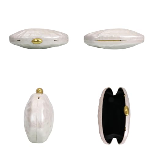 Image of RomanticDesign Women Shell Shape Acrylic Clutch Shiny Marble Purse Wedding Prom Party Evening Handbag