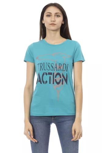 T-shirt bleu clair à manches courtes pour femme - Haut élégant col rond en coton léger
