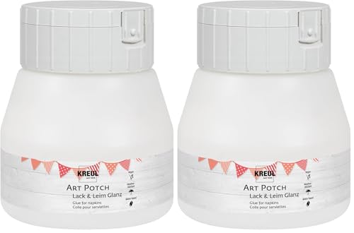 KREUL 49152 - Art Potch Pegamento transparente y brillante 250 ml Pegamento a base de agua para la decoración y la servilleta Adecuado para madera, cerámica, piedra y cartón (Paquete de 2)