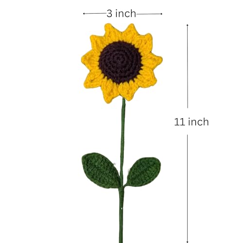 Image of Prapti Handicrafts Handmade Crochet Sunflower Artificial Forever Flowers for Vase, Home Decoration (3, Sunflower)