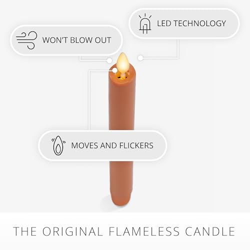 Image of Luminara Marmalade Taper, 1 inch x 9.5 inch Battery Operated Flameless Candle, Flickering White LED Light Flame, Timer Switch, Remote Ready Decor for Halloween Fall Indoor Candlestick Decoration, Real Wax