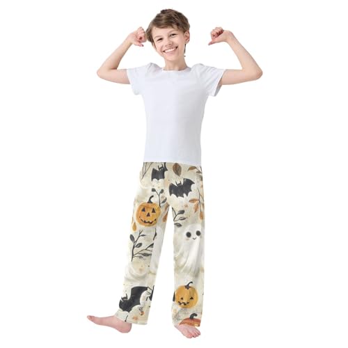 Boys' Pants Halloween Ghosts Bats Leaves Pumpkin Long Bottoms Jogger Pants Elastic Waist Trousers with Pockets S-XL2