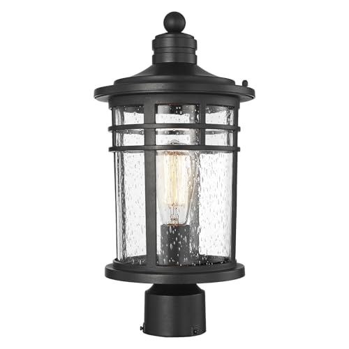 Darkaway Large Outdoor Post Lights Lamp Posts Outdoor Lighting, 17inch Aluminum Post Lights Waterproof Outdoor Light Fixtures with Glass, Light Posts for Outside Patio Yard (Large, Black)