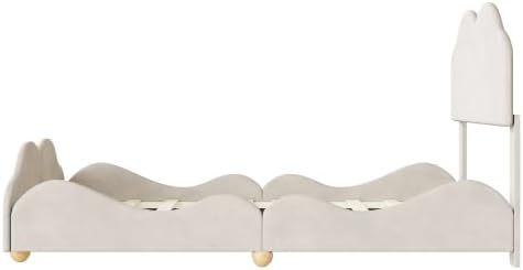 Miniatura 5 de Moderna cama tapizada de tamaño matrimonial con cabecera de terciopelo con patrón de flores para niños, marco de cama de almacenamiento completo, no