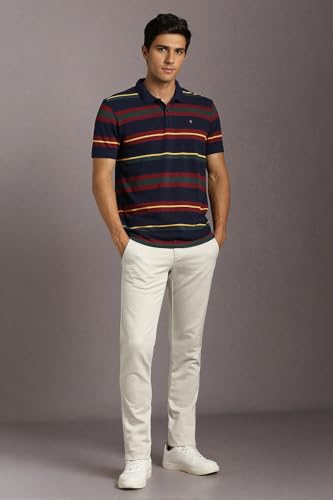 Image of Louis Philippe Men's Slim Fit Striper Design Aesthetic Solid Pique Half Sleeve Polo Tshirt with Stretch