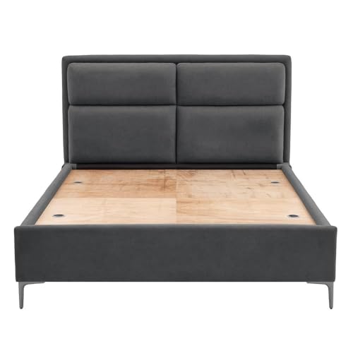 Image of Wakefit Bed | Queen (78 X 60) Solid Wood Bed, Upholstered, Without Storage, 3 Year Warranty - Zewail - Velvet Space Grey