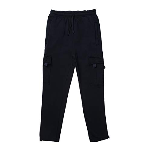 Men  s Casual Fleece Pants Solid Heavyweight Sweatpants Jogging Cargo Pocket Fashion Jogger SportsElastic Trousers (Black, M)