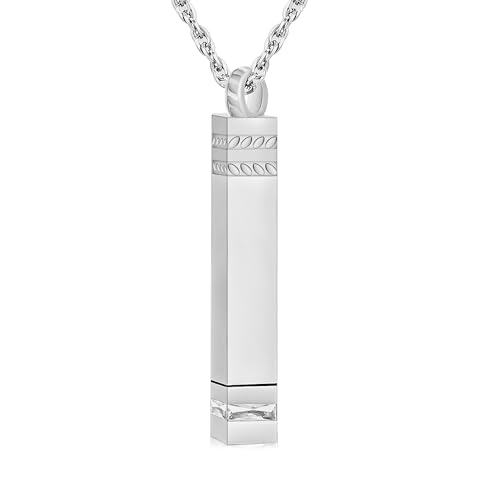 Cremation Necklace for Ashes, Small Cubic Bar Urn Pendant - Stainless Steel Memorial Jewelry Ashes Holder, Sympathy Gift for Women & Men