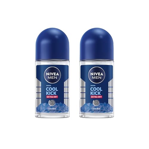 NIVEA Men Cool Kick Roll-On Deodorant 50ml Refreshing Cool Formula with Masculine Scent Skin Comfort Quick Dry Long-Lasting Freshness 2 Pack
