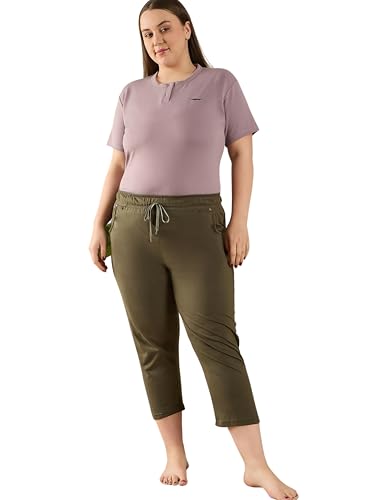 Image of CUPID Woman's Plus Size Plain Cotton Half Pant, 3 /4th Sports n Casual Night Short Pant, Knee Length Indoor n Outdoor Capris for Ladies