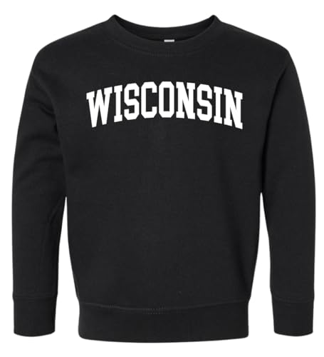 State of Wisconsin College Style Black Fashion Unisex Boys Girls Crewneck Sweatshirt