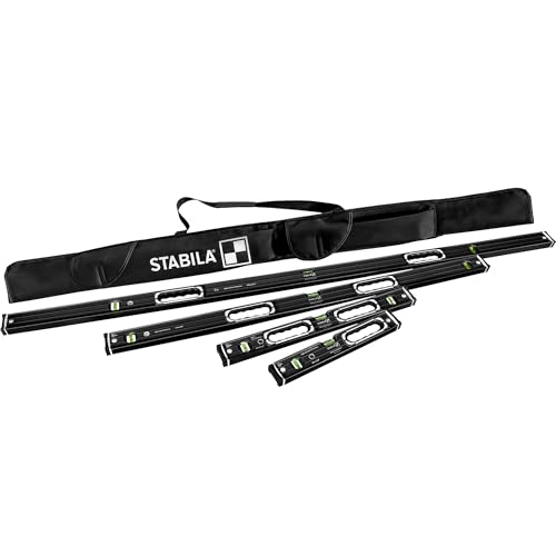 Image of STABILA Dark Shadow Level set 196-2, 72 inch (183 cm), 48 inch (122 cm), 24 inch (61 cm), 16 inch (40 cm), and carrying case, Cat. Number 37400