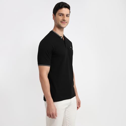 Image of Raymond Men Modern Fit Solid Pattern Pure Cotton Polo Neck Half Sleeve Casual T-Shirt
