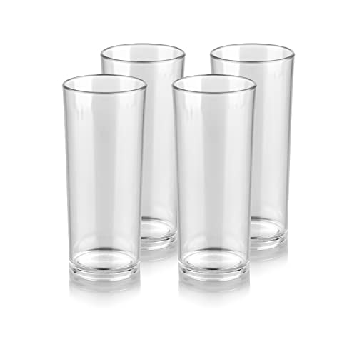 Premium Quality Plastic Drinking 10.8-ounce Glasses, Clear, Unbreakable Polycarbonate Highball Tumblers for Water, Juice, Cocktails, Dishwasher Safe, Tall for Indoor Outdoor Use, Reusable (Set of 4)