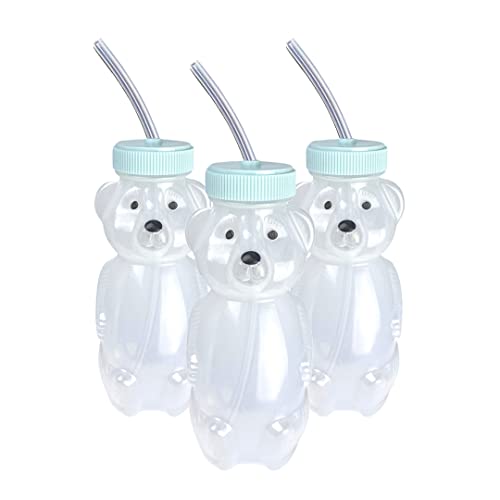 Honey Bear Straw Cup for Babies 3 pack; 8oz straw bear cup with improved safety lid design; honeybear baby cup straw; honey bear cup and honey bear bottle. Straw therapy learning cup. (Blizzard-AQUA)