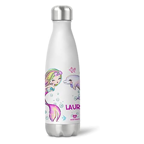 wolga-kreativ Thermo Trinkflasche Isolierfalsche Wasserflasche Edelstahl Meerjungfrau Delfin Cover