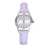 TUOTISI ガールズ クオーツ ラウンドフェイス アラビア数字表示 アナログ 日常防水時計 レディース 可愛い 女性用時計 （パーブルシルバー)