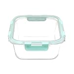 SIMPARTE 370ml Rectangular Borosilicate Glass Food Storage Container with Airtight Leak-Proof Blue Lid | Microwave, Freezer & Dishwasher Safe | Transparent Lunch Box