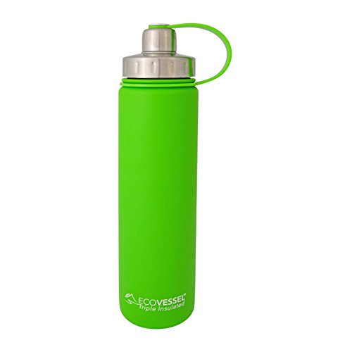 EcoVessel BOULDER TriMax Vacuum Insulated Stainless Steel Water Bottle with Versatile Stainless Steel Top and Tea, Fruit, Ice Strainer - 24 ounce - Mile High Green
