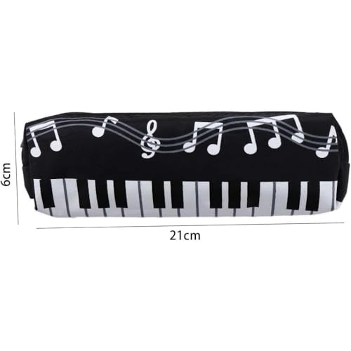 Image of Music Note Design Pencil Case - Zippered Organizer with Piano Keyboard Print, Durable Fabric for School, Office and Art Supplies (Black Square)