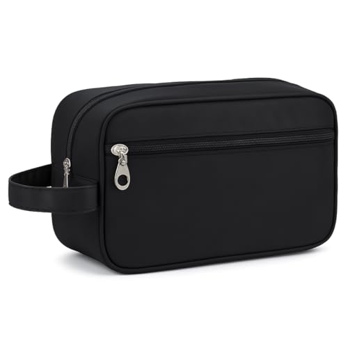 Necessaire Masculina para Viagem Nylon com Alça Lateral Dois Compartimentos Bolsa de Toilette Executiva Organizador Perfumes Shampoo (PRETA)
