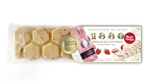 1880 - Turrón Chocolates de Autor Gin con Fresa Puerto de Indias, 200g, Textura Cremosa, Recubierto de una Capa de Chocolate Crujiente, El Turrón más Caro del Mundo,