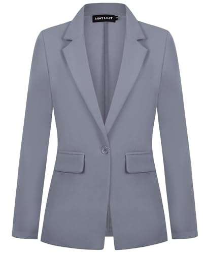 MINTLIMIT Women Suit Jacket Button Front Notched Lapel Blazers Suits Cardigan Formal Work Office, Grey, L