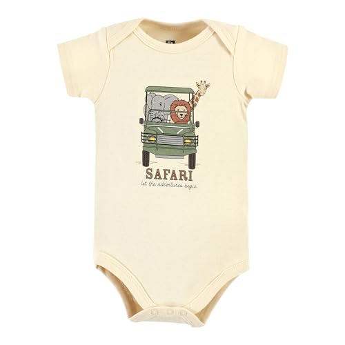 Image of Hudson Baby Unisex Baby Cotton Bodysuits, Going On Safari 5-Pack, 3-6 Months